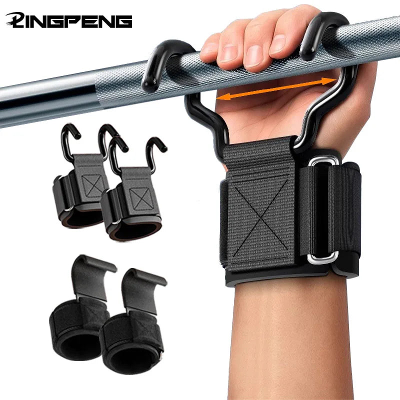 Weight Lifting Hooks with Adjustable Wrist Wraps
