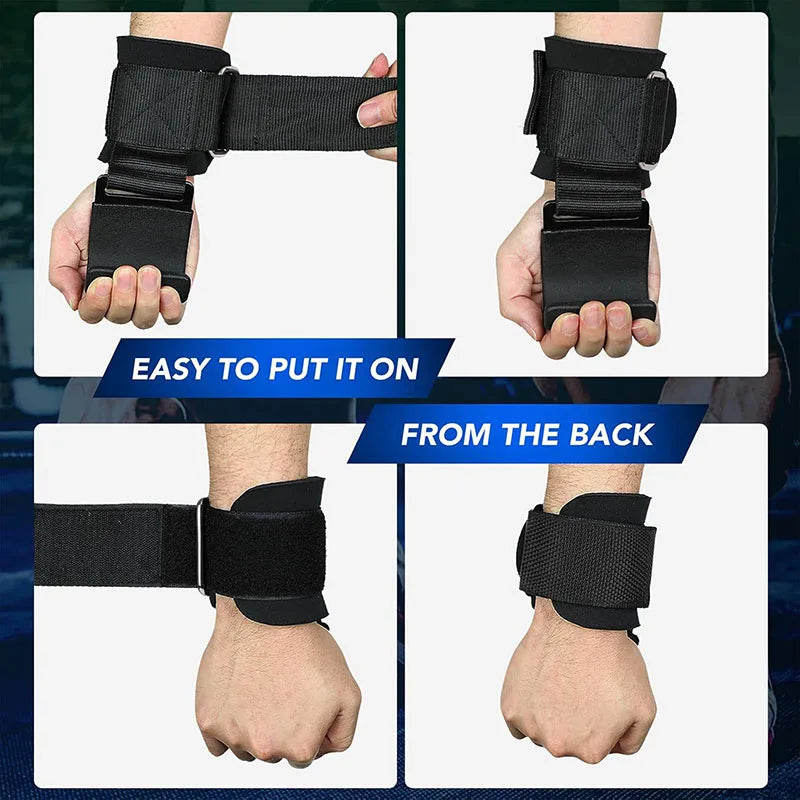 Weight Lifting Hooks with Adjustable Wrist Wraps
