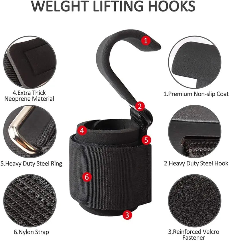 Weight Lifting Hooks with Adjustable Wrist Wraps
